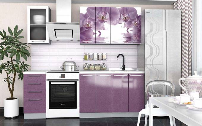 Фиолетовая кухня из пластика с рисунком105